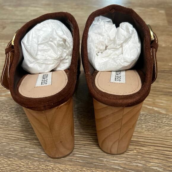 STEVE MADDEN NWB Hilde Chestnut Brown Platform Buckle Clogs Size 9.5 Retro Boho - Picture 5 of 7
